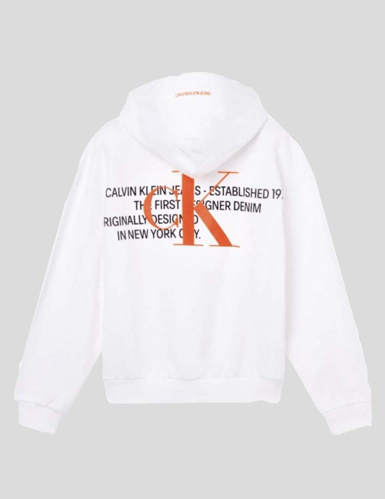 CALVIN KLEIN logo grafico urbano hoodie bianco brillante